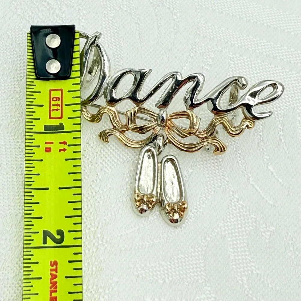 Vintage Mixed Silver and Gold Tone DANCE Bow Ballet Slippers Pin Brooch Pendant